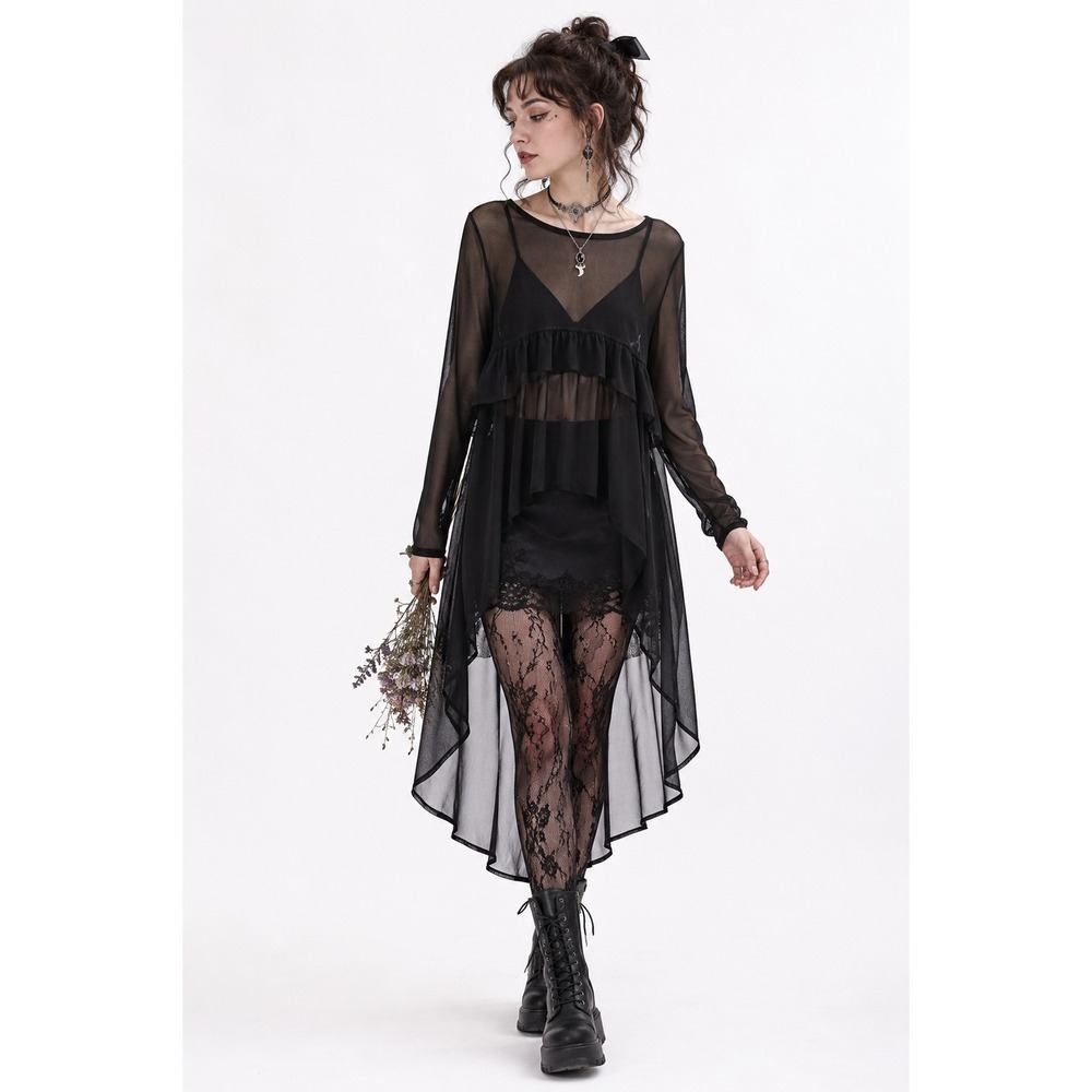 SHEER BLACK HIGH LOW BLOUSE WOMENS XL WHIMSYGOTH DARK FAIRY GOTH LONG SLEEVE